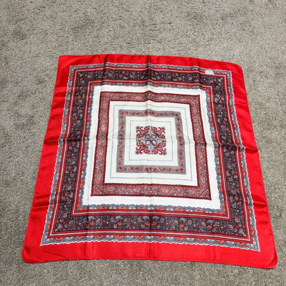 Liberty of London Silk Scarf Red Cream Blue Paisley Floral Made in England 23in
